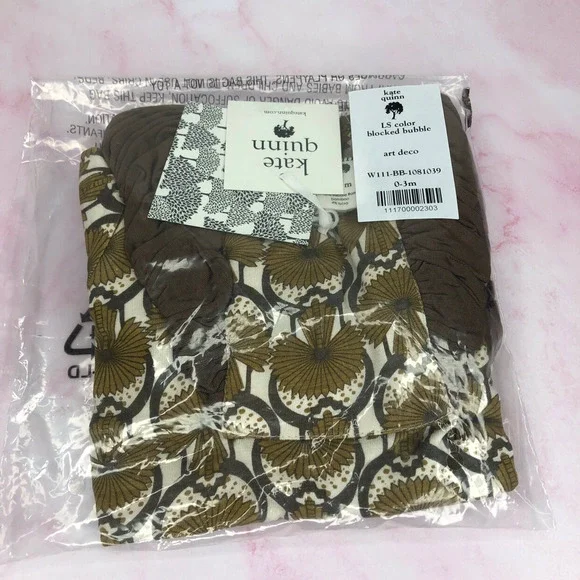 NWT Kate Quinn Long Sleeve Color Blocked Bubble Romper Art Deco Bamboo 6-12m - Picture 2 of 2